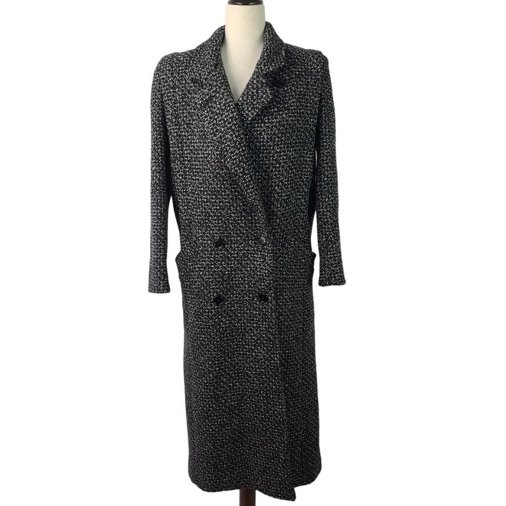 Saxton Hall Black White Pink Vintage Wool Tweed Full Length Lined Coat 5 / 6